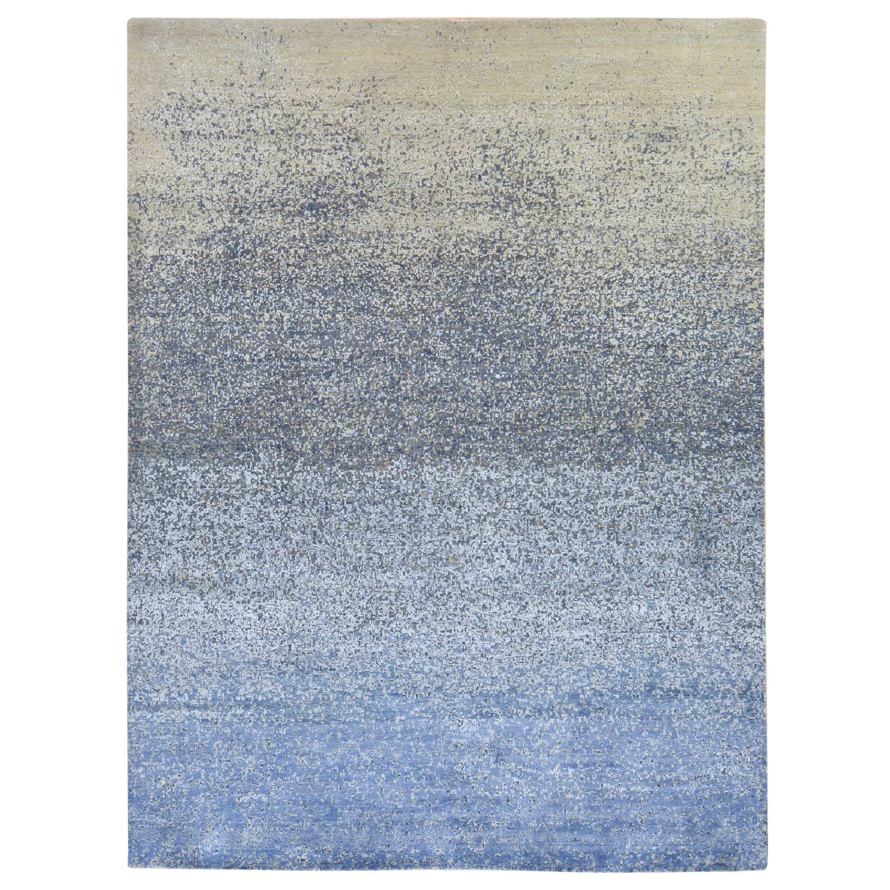 Aegean Blue, Pure Silk and Wool, Gradation Design, Modern, Hand Knotted, Oriental Rug